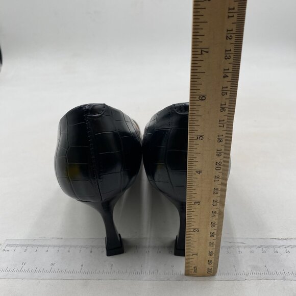 FOWT Simple Solid Croc-Embossed Pointed Toe Black Pumps for Women Dressy Black - Picture 5 of 8